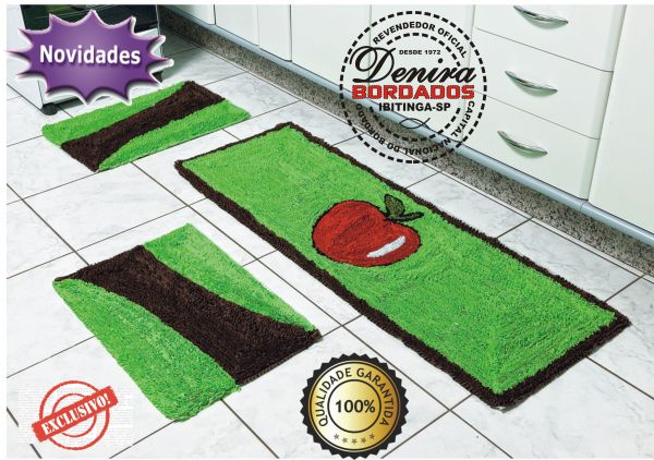 kit Fru-fru MAÇÃ Para Cozinha - 03 Peças