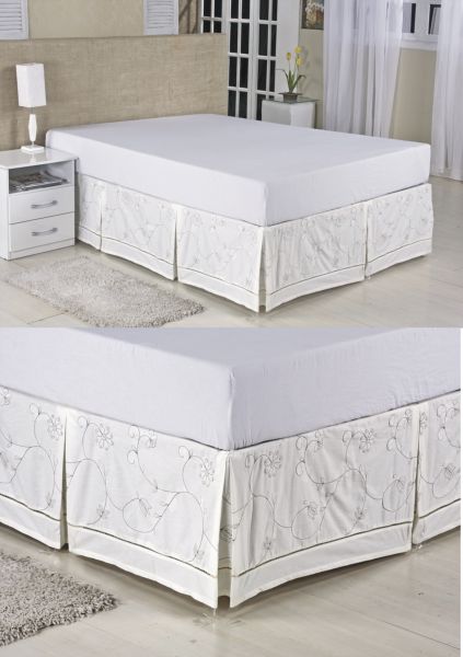 Saia Box Bordada Para Cama Casal Padrão